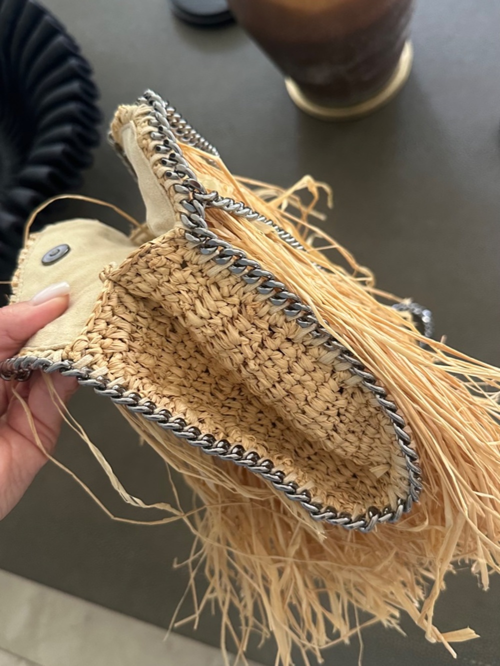 Stella McCartney Natural Raffia with Silver Chain Trim Stella McCartney - Picture 2 of 6